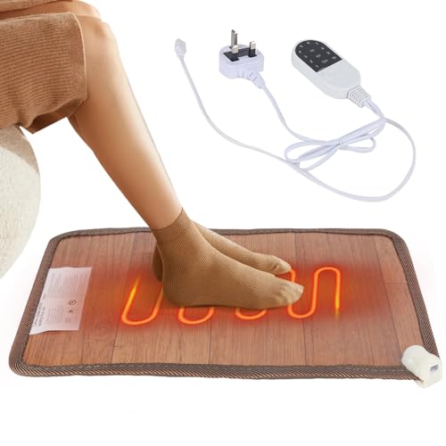 KBIBCK Electric Heated Floor Mat, 50X30CM Waterproof Heated Foot Mat, HeatedFloor Mats Under Desk with 10 Temperature Levels and 3 Timers Settings, Electric Foot Warmer for Home Office (UK Plug)