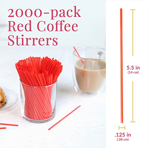 Prestee Plastic Coffee Stirrers, 2000Ct, 5.5" - Plastic Coffee Straws, Coffee And Drink Stir Sticks, Cocktail Swizzle Sticks, Disposable Stir Sticks, Drinking Straws For Coffee & Cocktails (Red) #TOP1