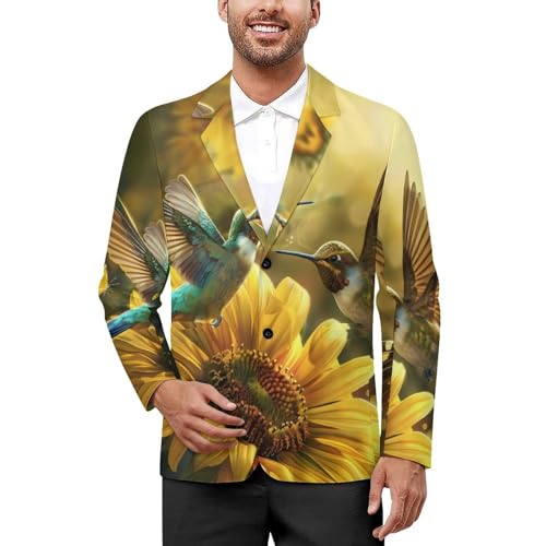 Sunflower Hummingbirds Men's Suits Dress Business Formal Suit Print Jackets Coat For Wedding Party