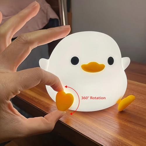 Image of IFTHFOUR DoDo Duck Night Light, LED Cute Silicone Dimmable Nursery Lamp, Rechargeable USB-C Bedside Touch Sensor Lamp, RGB & Warm White Light for Kids, Bedrooms, Dorm Decor, and Gift Ideas(Charging)