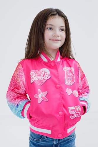 Barbie Little Girls' Glitter Graphic Snap Closure Varsity Coat Pink Blue Ombre 6 - image 2