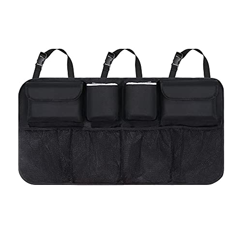 URAQT Kofferraum Organizer Auto, Aufbewahrungstasche, Kofferraumtasche , Wasserdichten Taschen mit Starkes Elastisches Netz und Klettverschluss für SUV, Schwarz (2-M)