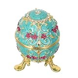 Veemoon Russian Enamel Egg Trinket Box Blue Decorative Jewelry Storage Box Hand Painted Mini Egg Shape Collectible Ornament for Tabletop Display - Image 1