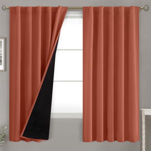 BGment Terracotta 100% Blackout Curtains 63 Inch Length with Thermal Liner