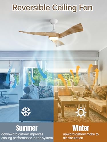 Sofucor 52 Inch Ceiling Fan with Light and Remote, Modern 3 Solid Wood Blades Ceiling Fan, 6 Speeds 5500CFM, Dimmable 3-Color LED with Memory, Timer & Quiet & Reversible DC Motor, ETL, Nature Wood thumbnail 4