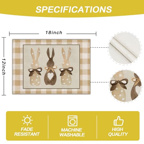 Demonwer 4 Pieces Easter Placemats Easter Buffalo Plaid Bunny Placemats Decorations 12X18 Inch Seasonal Spring Holiday Table Mats For Party Kitchen Dining Decoration thumb #1