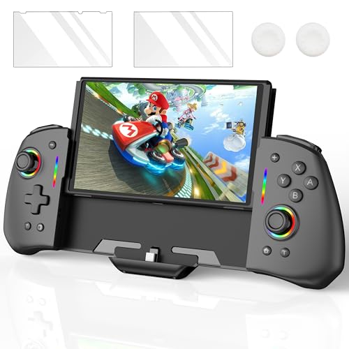 Switch Controllers for Nintendo Switch/OLED, RREAKA Upgraded Full-Size Ergonomic Handheld Mode Nintendo Switch OLED Controller, One-Piece Wireless Switch Joypad with RGB/Turbo/Motor Vibration