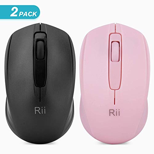 Image of Rii Wireless Mouse for Laptop, USB Wireless Mice Optical Mini Mouse for PC Computer with Nano Receiver for School Kids Office Home (Black&Pink 2 Pack)