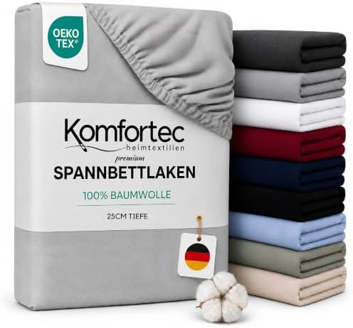 Komfortec Spannbettlaken Jersey 100% Baumwolle 200x200 bis 25 cm - Grau
