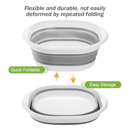 Image of HASTHIP Silicone Collapsible Tub Bucket Set, Portable Wash Basin for Handwash, Outdoor Basin for Washing, Foldable Bucket with Hanging Holes, Portable Sink for Washing Fruit & Vegetables (3Pcs)