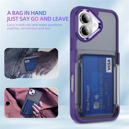 Image of KARWAN Shockproof Translucent Cardholder Back Case Cover Compatible with iPhone 16 Hybrid with Strong Minimalist Design (Purple)