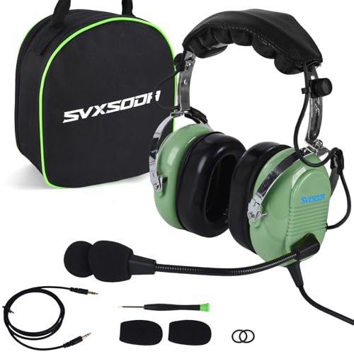 SVXSODA Stereo Mono Audio,GA Headphone Twin Plugs,24 db PNR Noise Reduction Aviation Headset with Mic,for PPL Student Pilots Flight Passengers Ground Crew Technican(629-B) (Light Green)