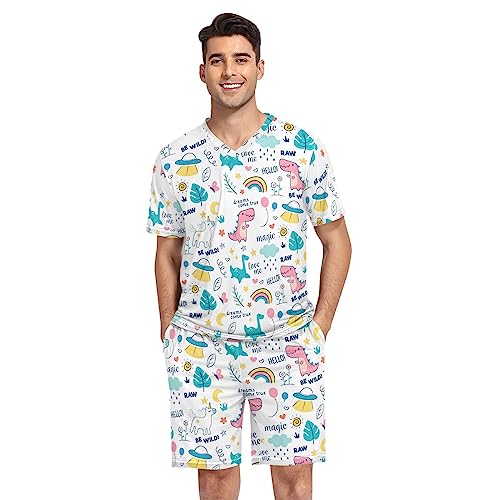 KOPIRIT Men's Pajama Set Animals Leaf Star Menâs Sleepwear Short Sleeve Pajama Short Lounge Set Soft Comfortable Sleepwear Multicolor
