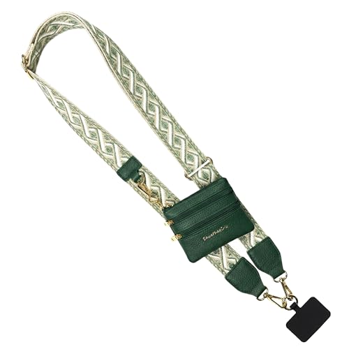 Image of Save the Girls XOXO Clip and Go Phone Strap (Fern Green) - Crossbody Phone Strap Chain with Zipper Wallet Pouch - Phone Lanyard Zippered