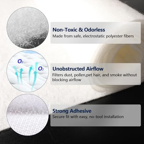 Image of Air Vent Filters, MERV 8 Cut to Fit, 20 inch x 100 inch | Makes Up to 60 Filter Pieces, Electrostatic Filter Material, For Floor, Ceiling and Furnace Vents, 48 Adhesive Hook Tapes