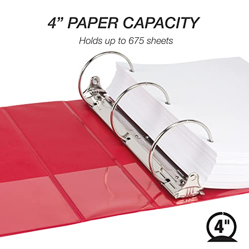 Samsill 4 Inch 3 Ring Binder, Made in USA, Economy Round Ring, Clear View Cover, 675 Sheet Capacity - for Schooo, Home, Office - Ruby Red - Thumbnail 3