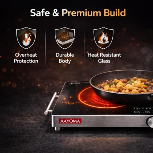 Image of 2200W Infrared Cooktop Stove with Grill and Overheat Protection, Crystal Glass Plate with Steel Handle Bars, Digital Display, Touch Control & Knob Control, Infrared Hot Plate | 1 Year Warranty