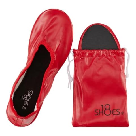 Shoes8teen Women's Foldable Portable Travel Ballet Flat Shoes w/Matching Carrying Case SH1818 Red 9/10 Cover