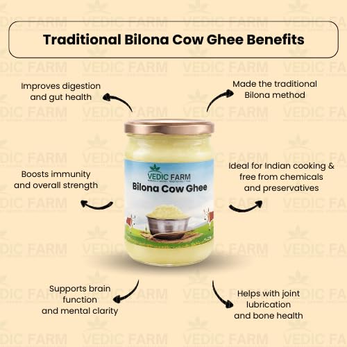 Vedic Farm Bilona Desi Cow Ghee | A2 Gir Cow Ghee | Traditional Bilona Method | 100% Pure & Natural Desi Ghee | Rich Aroma & Taste | Perfect for Cooking, Ayurveda & Daily Nutrition (1, 500, gram) 1