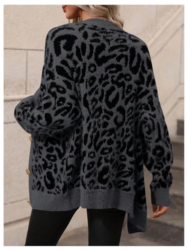 Image of SOLY HUX Women's Leopard Print Cardigan Sweaters Button Down V Neck Long Sleeve Fuzzy Cardigans