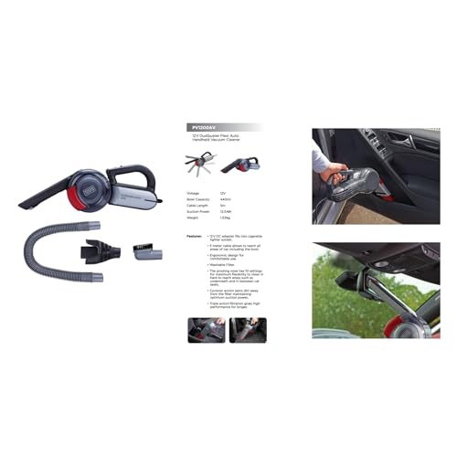 BLACK+DECKER PV1200AV-XJ Aspirapolvere Auto Potente con Bocchetta Flessibile ed Estendibile Integrata, Doppio Sistema di Filtraggio, Capacità 440 ml 12 V 11 W - Immagine 1