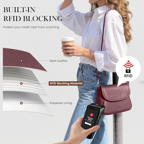 befen Crossbody Saddle Bags for Women Genuine Leather Burgundy Red Purse - 3