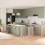 8-TLG. faltbares Hundegitter mit Tür aus Pappelholz, 640 cm, mit Zwei Stützbeinen und abschließbarer Tür, ohne Bohren montierbar, für Wohnzimmer, Küche und Treppe.