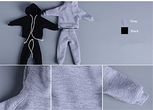 1/12 Scale Male Clothes,Men's Hoodie Pants Trousers Clothing For 6Inch Male Action Figure Body Doll (Black Color) #TOP2