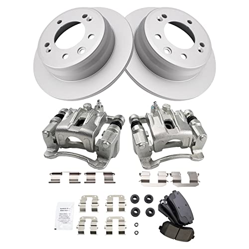 Image of TRQ Rear Ceramic Brake Pad and Rotor Set Includes Calipers Coated