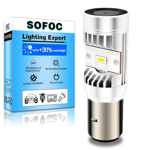 SOFOC BA20D Bombilla S2 Con Ventilador De Refrigeración Integrado 5000Lm Led Para Motocicleta Blanco 6V 12V 24V Compatible Con 6-24V AC/DC 15W Csp, Superbrillante 1Pcs