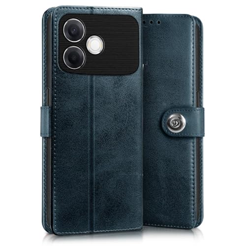 Image of WOW IMAGINE Shock Proof Flip Cover Back Case for Oppo F33 Pro 5G (Magnetic Button Flip Case | Wallet Pockets & Stand | Leather Finish | Oxford Blue)