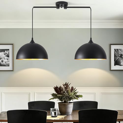 Otmilance Black Pendant Lights Kitchen Island 2-Light, Black Dome Pendant Light, Kitchen Island Lighting, Dining Room Light Fixture, Island Pendant Lights for Kitchen, Dining Room, Bar, Cafe