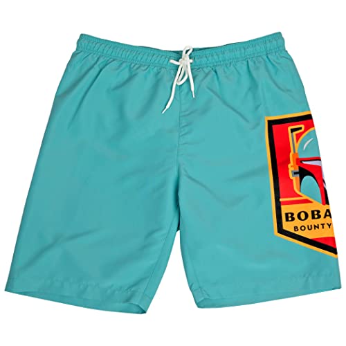 Star Wars Boba Fett Emblem Board Shorts (Medium (32-34)) Teal
