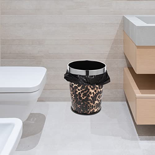 Coheali Work Desk Decor Waste Basket Metal Trash Can 5L Leopard Waste Basket With Fixed Waste Bag Ring For Bathroom Laundry Room Kitchen Office Kids Rooms And Dorms Recycling Bin Desk Containers #TOP7