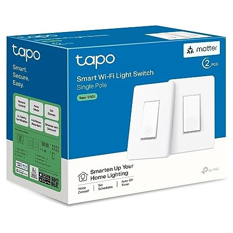 TP-Link Tapo Matter Smart Light Switch: Voice Control w/Siri, Alexa & Google Home | UL Certified | Timer & Schedule | Easy Guided Install | Neutral Wire Required | Single Pole | Tapo S505(2-Pack) Cover