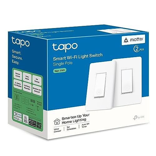 TP-Link Tapo Matter Smart Light Switch: Voice Control w/Siri, Alexa & Google Home | UL Certified | Timer & Schedule | Easy Guided Install | Neutral Wire Required | Single Pole | Tapo S505(2-Pack) by Tapo - Used condition - US$21.63