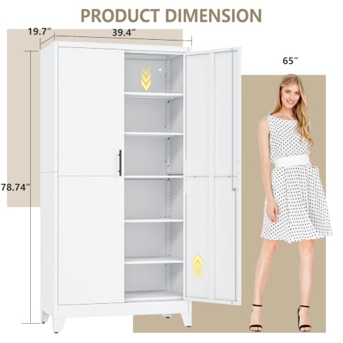 Image of PAOFIN Metal Kitchen Pantry Storage Cabinet with Lock Doors and Shelves