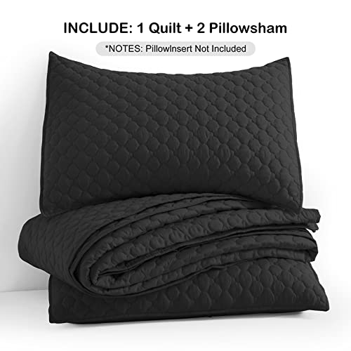 Quilt Set Queen Size Black Bedspread, Modern Style Quilted Clouds Pattern Soft Coverlet Set Lightweight Microfiber Quilted Bedspread For All Season, 3 Pieces Includes 1 Quilt And 2 Pillow Sham #TOP6