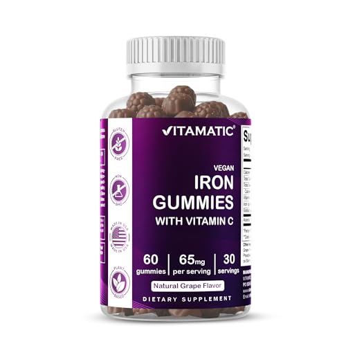 Vitamatic Iron 65 mg Gummies Supplement for Women & Men - 60 Vegan Gummies - Great Tasting Iron...