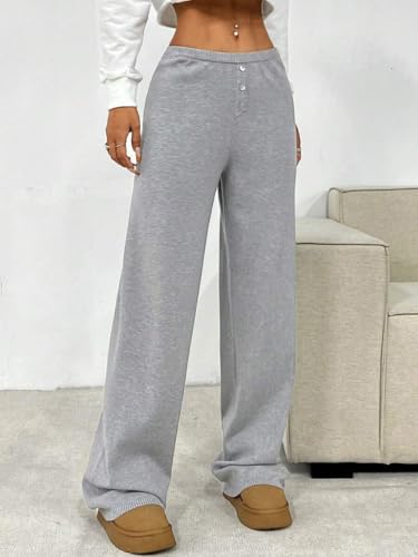 ZAFUL Women's Straight Leg Sweatpants Elastic Knit Yoga Pants Casual Loose Lounge Trousers2