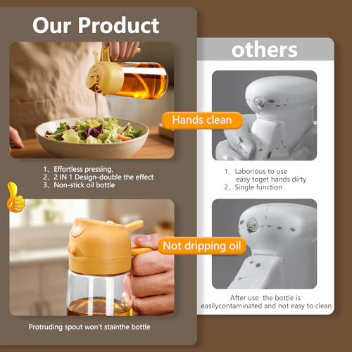 Image of SWEET VIEW Olive Oil Spray Bottle, 470ml 2 In 1 Glass Oil Dispenser /Pour & Sprayr Bottle, Kitchen Accessories, Kitchen Gadgets for Air Fryer, Salad, BBQ(Black) (Yellow)