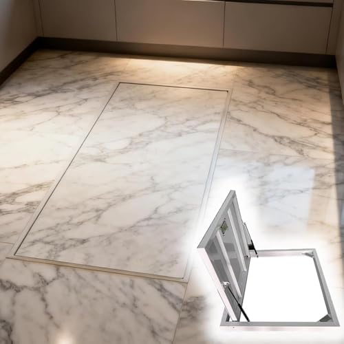 Hidden Floor Hatch 40x24 in, Seamless Recessed Basement Door, Concealed C Access Panel with Easy Suction Cup Open, Durable & Stylish Design for Home & Commercial Use