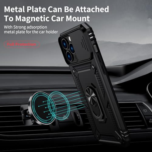 Vinve for iPhone 13 Pro Max Case with Slide Lens Cover, HD Screen Protector, Military Grade Drop Protection, Magnetic Rotated Ring Holder Kickstand Phone Case (Black) by Vinve - Used condition - Image 2