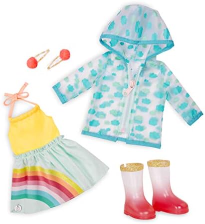 Glitter Girls – 14-inch Doll Clothes - Smile! Rain Or Shine Outfit – Rainbow Dress, Hair Clips, Raincoat, and Rain Boots – Toys, and Accessories for Kids Ages 3 & Up