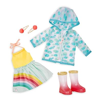 Glitter Girls - Sonríe Llueva o truene - Conjunto para un día lluvioso - Vestido e Impermeable Arco Iris - Conjunto de muñeca Easy-Fit - Ropa y Accesorios para muñecas de 36m - 3 años + | Ya disponible en tu tienda friki favorita! En mundofriki.es!