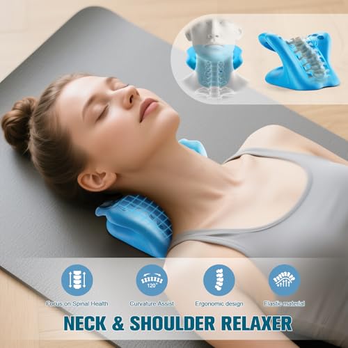 neck stretcher and cervical traction device relaxer for tmj pain and shoulder pain relief cervical traction device pillow spine and neck correctorblue