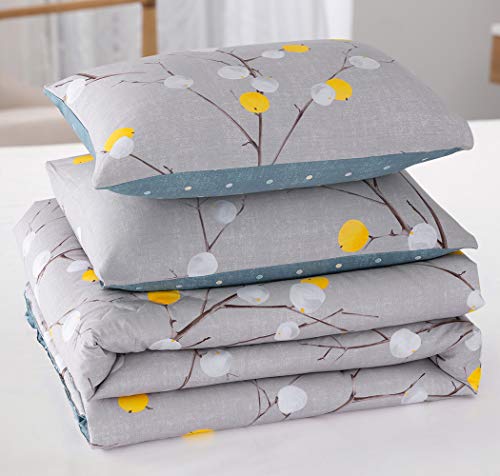 SLEEPBELLA Comforter King Size, 600 Thread Count Cotton Grey Branch with Yellow Turquoise Polka Dot Pattern Green Reversible Comforter Set,Down Alternative Bedding Set 3Pcs(King, Grey Branch) by SLEEPBELLA - Image 9