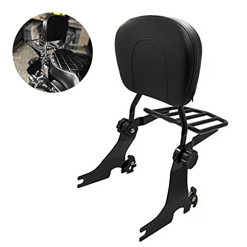 HTTMT ASBB09- Black Adjustable Detachable Sissy Bar Compatible with 2004-later Harley Sportster Backrest with Rack