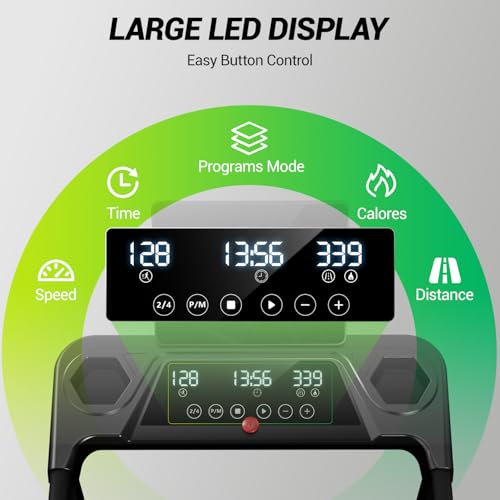 AUDAXFIT Treadmills for Home with 16% Incline & Handle Bar, 3.0HP Quiet Foldable Treadmill with Led Screen Up to 300lbs Capacity, 7-Layer Shock-Absorbing Walking Pad Treadmill 0.6-7.0MPH