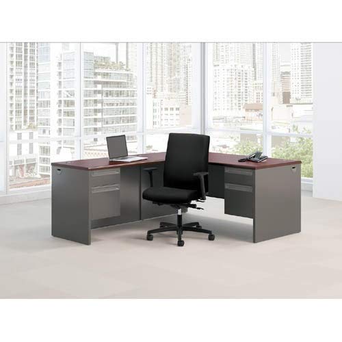 HON 38000 Series Double Pedestal Desk, 72\" X 36\" X 29.5\", Mahogany/Charcoal